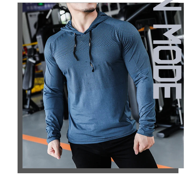 Tuta fitness da uomo Corsa sportiva Felpa con cappuccio Pantaloni da palestra Camicie da allenamento all'aperto con cappuccio Top Abbigliamento Felpa da allenamento muscolare