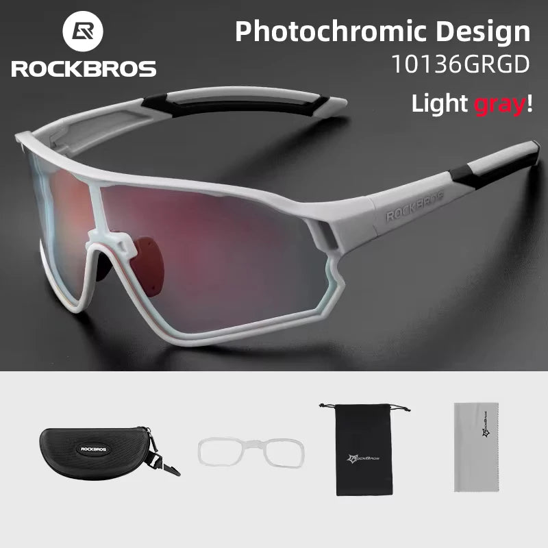ROCKBROS Occhiali Da Ciclismo Fotocromatici UV400 Per Sport All Aperto Leggeri E Flessibili MTB