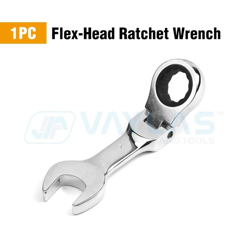 1pc 6-19mm Mini Chiave a cricchetto Strumento Chiave ultra-corta Chiave a cricchetto fissa con testa flessibile Chiave combinata tozza 72T CR-V Acciaio