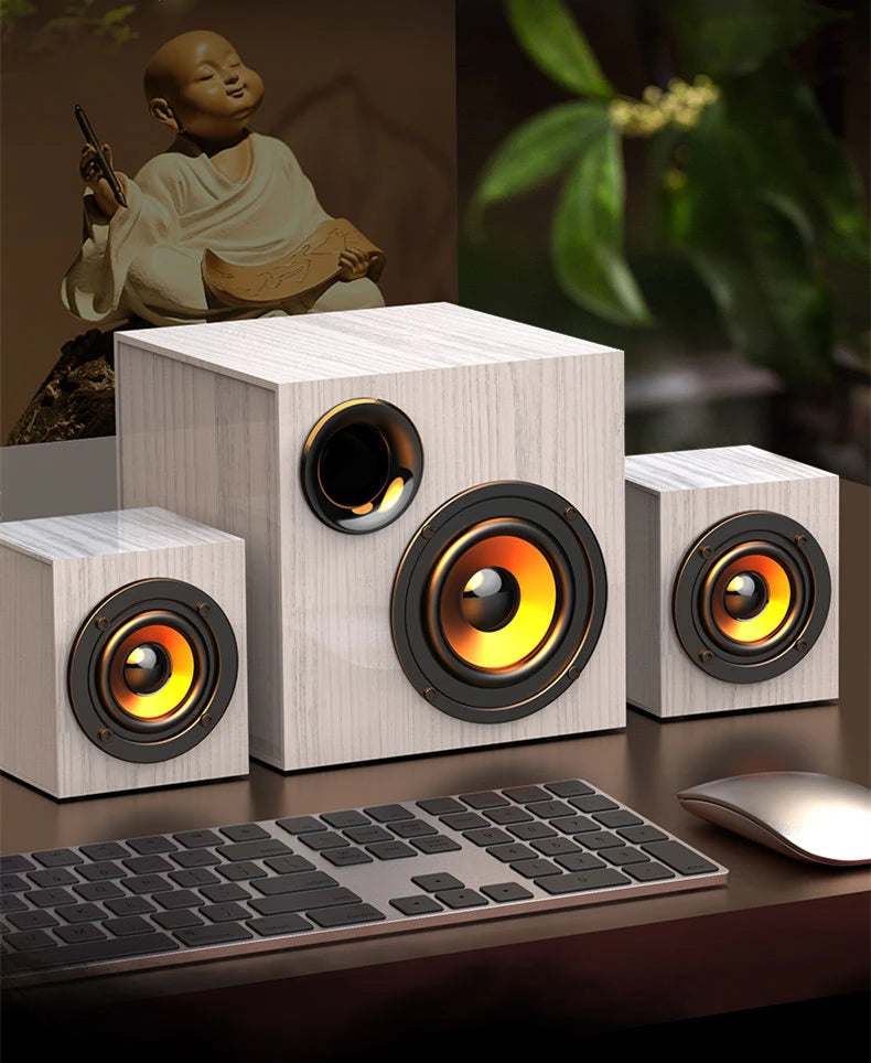 Altoparlante Bluetooth 2.1 Da Tavolo In Legno Con Subwoofer Per PC Notebook Ufficio Casa Suono Pieno