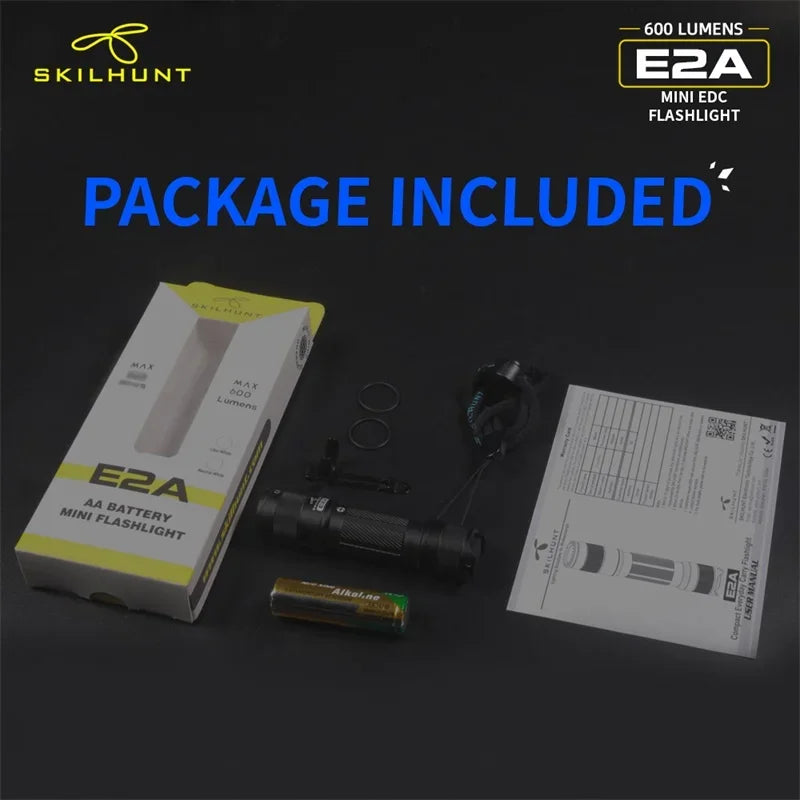 Skilhunt E2A 600 Lumen Mini Torcia LED EDC Tascabile Ricaricabile Compatibile Con Batteria 14500 O AA