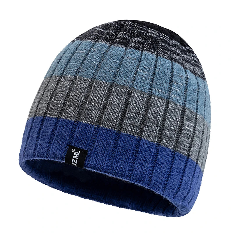 Cappello Cuffia Unisex Con Etichetta JZML Berretto Casual A Strisce Colorate Lavorato A Maglia Invernale