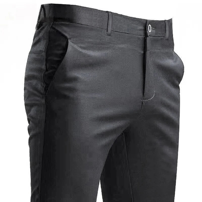 Pantaloni Da Completo Da Uomo Elasticizzati Casuali Con Tasca Tinta Unita Dritto Taglio Elegante Nero