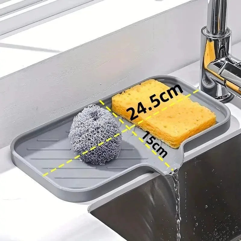 Tappetino Silicone Per Rubinetto Con Vassoio Lavello Spugna Dispenser Sapone Portaoggetti Appoggio Cucina