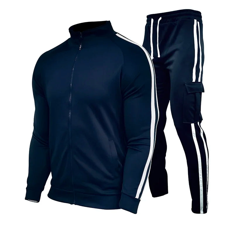 Uomini Abbigliamento Sport All Aperto Due Pezzi Primavera Autunno Con Zip Collo Coreano Manica Lunga Da Corsa