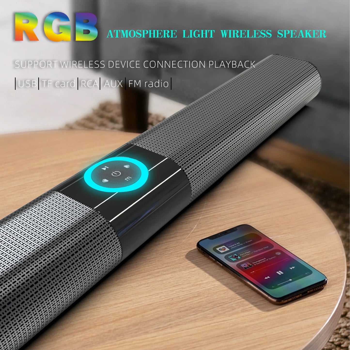 Homefish BS20 Altoparlante Bluetooth Luce Ambientale RGB 4 Altoparlanti 6 Effetti Sonori EQ Supporta TF USB AUX RCA FM