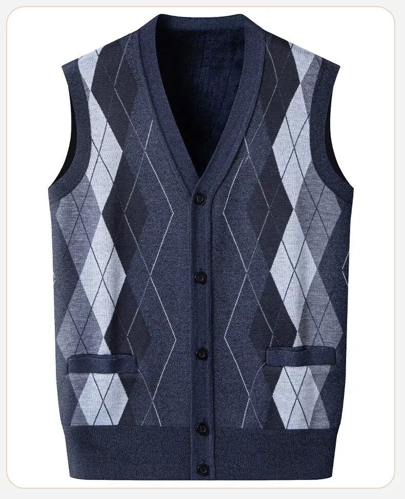 Gilet Maglione Da Uomo Con Scollo A V Senza Maniche Lavorato A Maglia Tinta Unita Con Motivo A Rombi