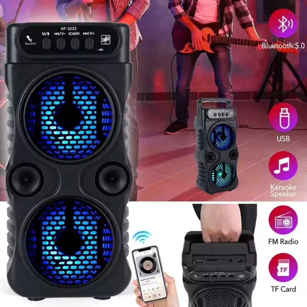 Altoparlante Wireless Esterno Portatile Doppio Subwoofer Tre Pollici Bass Boost Radio FM Scheda TF USB Karaoke Domestico