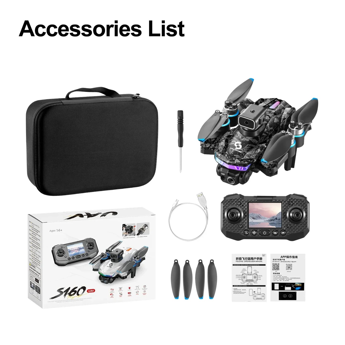 Drone Professionale 4K S160 Con Doppia Fotocamera FPV WIFI Evitamento Ostacoli Controllo Remoto RC