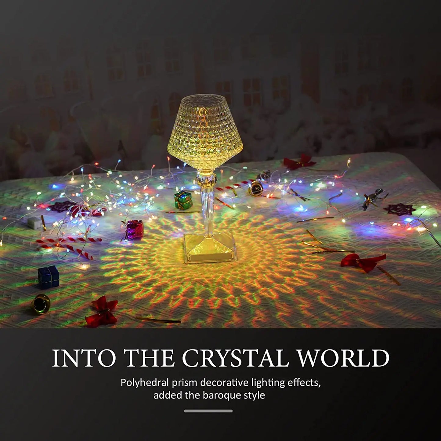 Lampada da Tavolo LED con Diamanti Proiezione di Cristalli Protezione Occhi USB Touch Lettura Luce Notturna