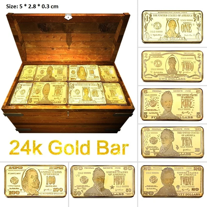 Barra Placcata Oro 24K E Argento Design Dollaro USA Moneta Souvenir Da Collezione Regalo Per Uomo
