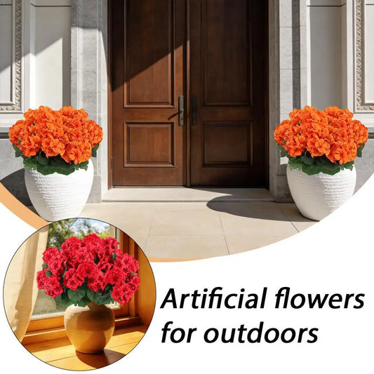 6 pezzi di fiori di geranio artificiali, resistenti ai raggi UV, fiori di seta rossi, piante finte da giardino per fioriere, centrotavola per la casa