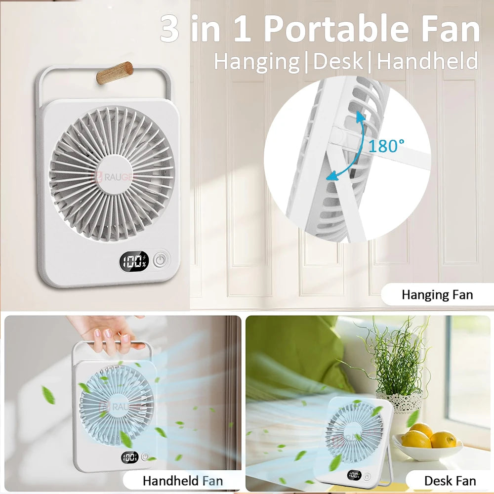 Ventilatore da Tavolo Portatile Pieghevole Ricaricabile USB a Cinque Marce per Ufficio Domestico Studenti