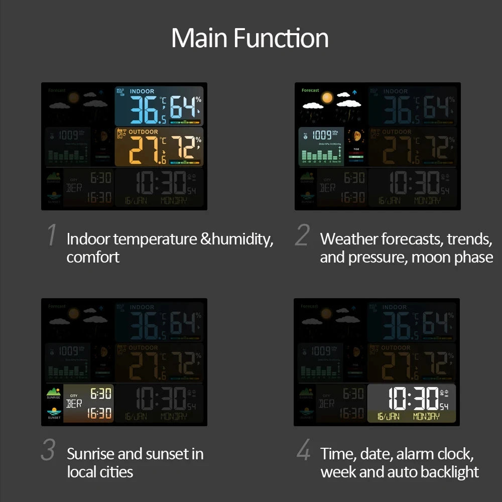Orologio Stazione Meteorologica Digitale Misuratore Di Temperatura Umidità Interni Previsioni Meteo Wireless Telehill