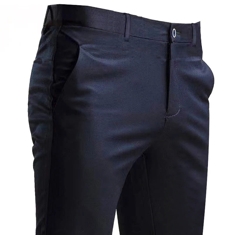 Pantaloni Da Completo Da Uomo Elasticizzati Casuali Con Tasca Tinta Unita Dritto Taglio Elegante Nero