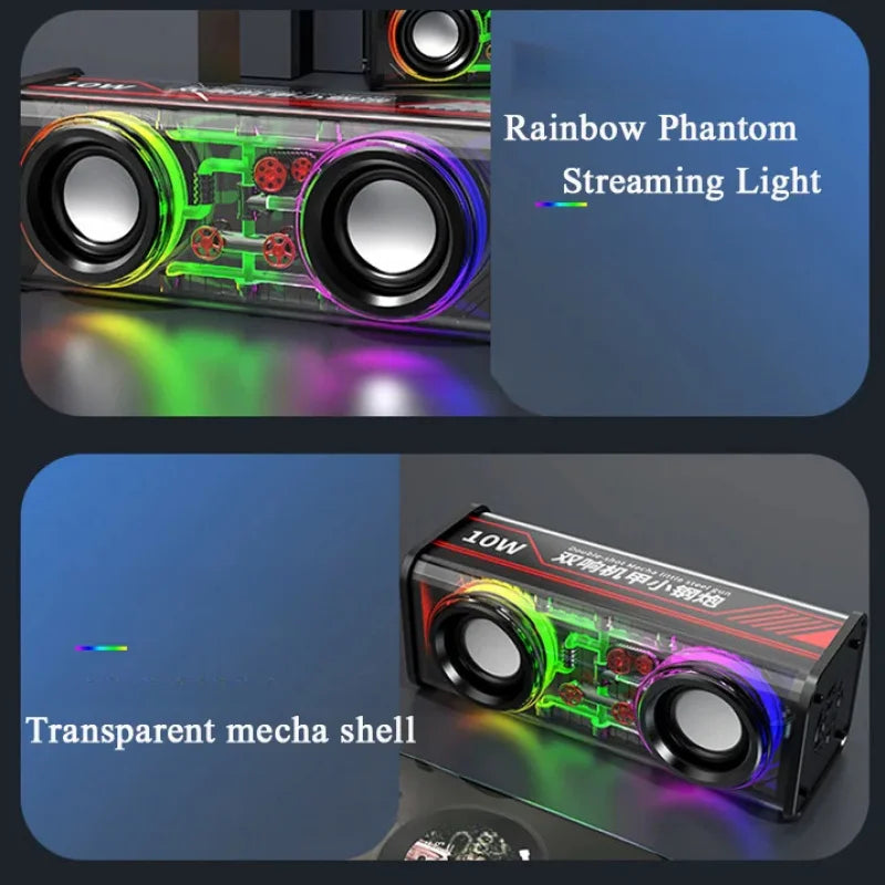 V8 Altoparlanti Mecha Trasparenti Bluetooth 5.0 Mini Wireless Con Diaframma A Doppio Subwoofer Per Festa RGB Light TWS