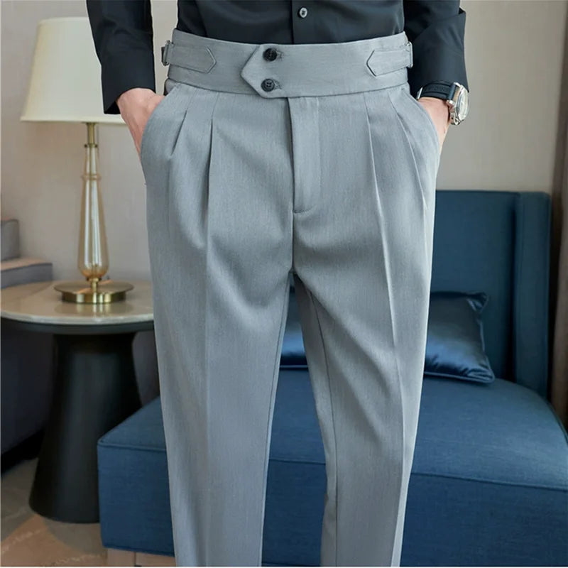 Pantaloni Formali Da Uomo Vita Alta Solidi Autunnali Cammello Slim Fit Abito Casual 2025 Hommes