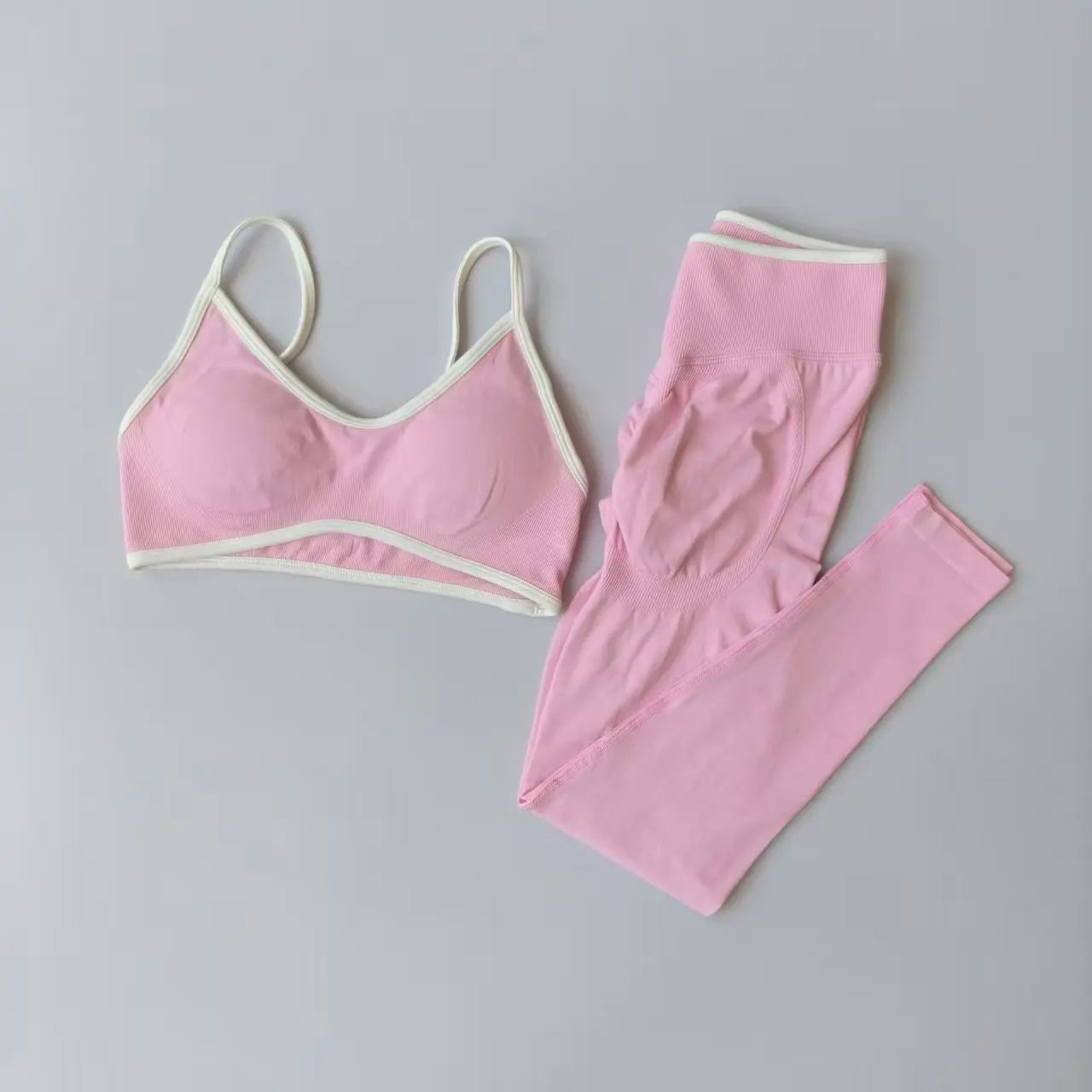 Set Da Allenamento Donna In Due Pezzi Leggings Senza Cuciture Vita Alta E Reggiseni Sportivi Con Spalline