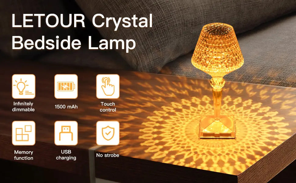 Lampada da Tavolo LED con Diamanti Proiezione di Cristalli Protezione Occhi USB Touch Lettura Luce Notturna