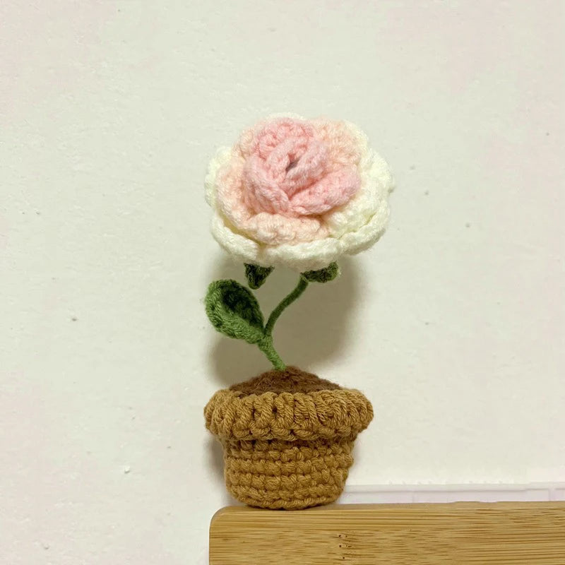 Fiore In Vaso Fai Da Te Rosa Mini Tessuti A Mano Per Scrivania Ufficio Decorazione Casa Filo Di Lana