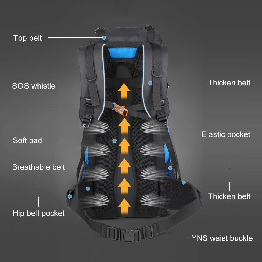 Zaino Trekking Impermeabile WESTTUNE 65 Litri Campeggio Outdoor Capacità Massima
