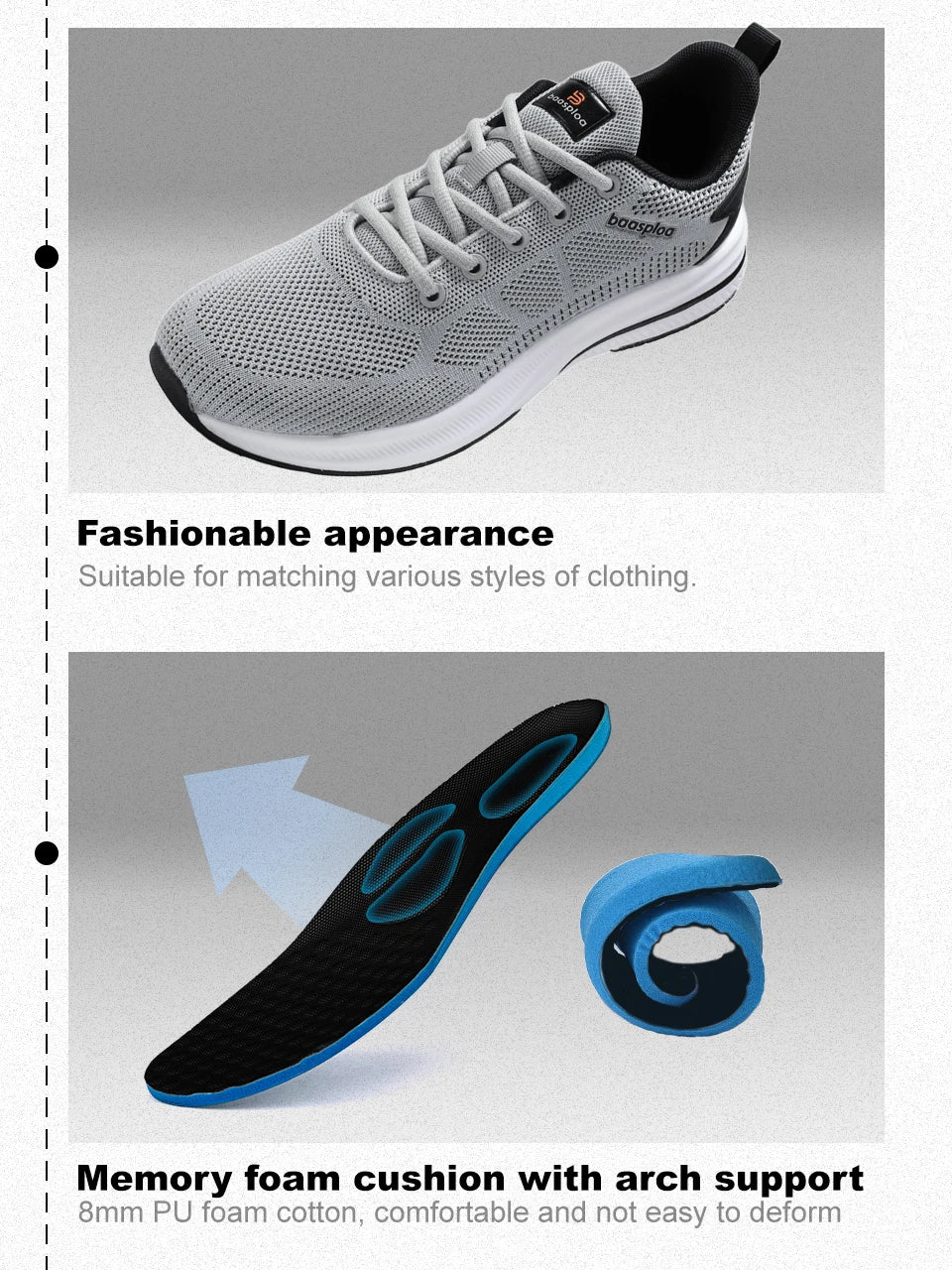 Baasploa Scarpe Da Corsa Uomo Leggere In Mesh Traspiranti Con Lacci Per Attività All Aperto