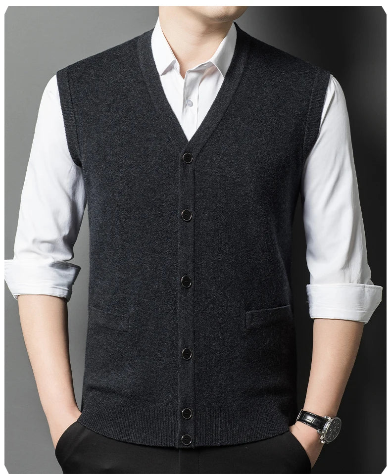 Gilet Spesso In Lana Di Pecora Uomo Casual Scollo A V Caldo Autunno Inverno Cardigan Monopetto In Lana Di Cashmere