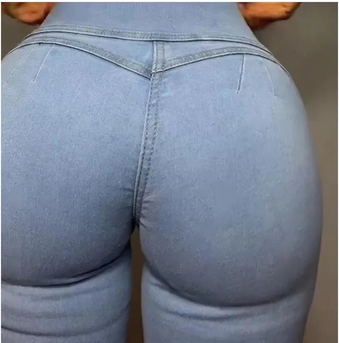 Jeans Elasticizzati A Gamba Sottile Denim Skinny Vita Alta Da Donna Pantaloni Oversize Che Modellano I Glutei
