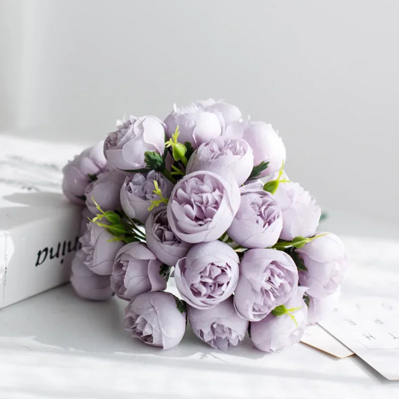 Rosa Rosa Peonia Fiori Artificiali In Seta Bouquet Da 27 Teste Per Vaso Da Tavolo Decorazione Nozze Casa