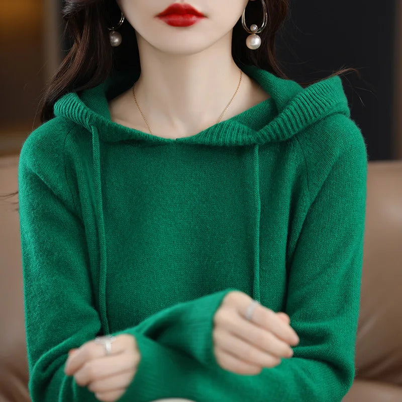 Maglione Con Cappuccio Donna Autunno Inverno Maniche Lunghe Tinta Unita Felpa Lavorata A Maglia Con Coulisse Allentate