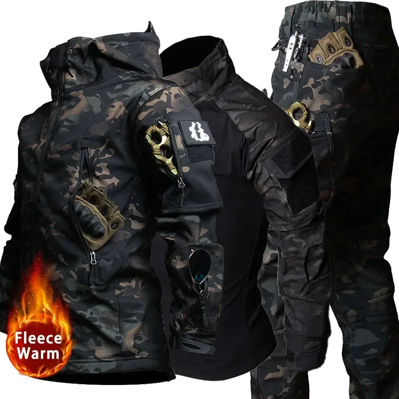 Set Uniformi Tattiche Uomo In Pile Combattimento Tuta Caccia Multicam Mimetica All Aperto Pantaloni Cargo Softair
