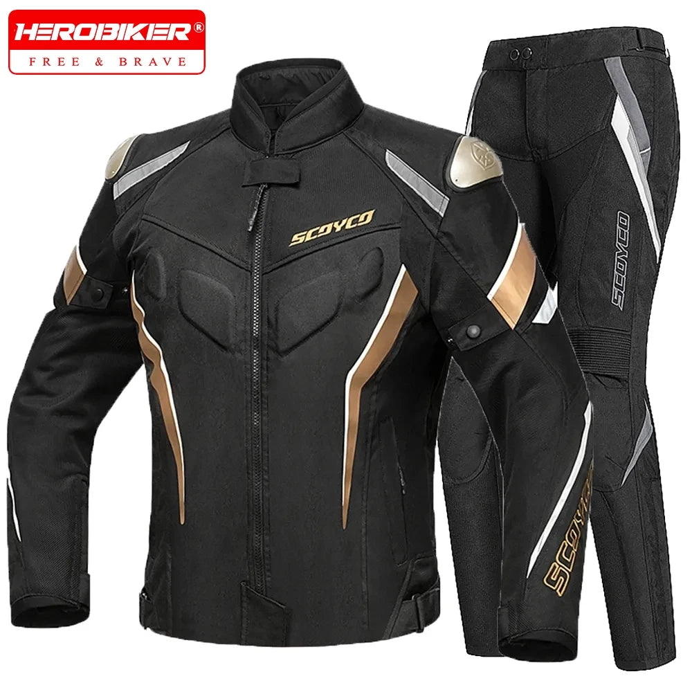 SCOYCO Moto Giacca Impermeabile Anticaduta Traspirante In Rete Con Protezioni Motocross Pantaloni Tuta Uomo