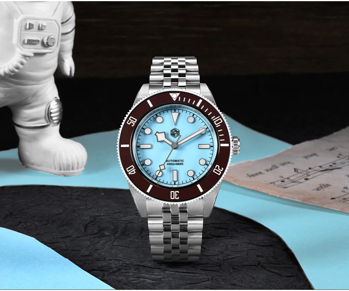 San Martin Orologio 40mm BB Diver Smaltato Quadrante Enamel Blu Lusso NH35 Automatico 200m SN0128
