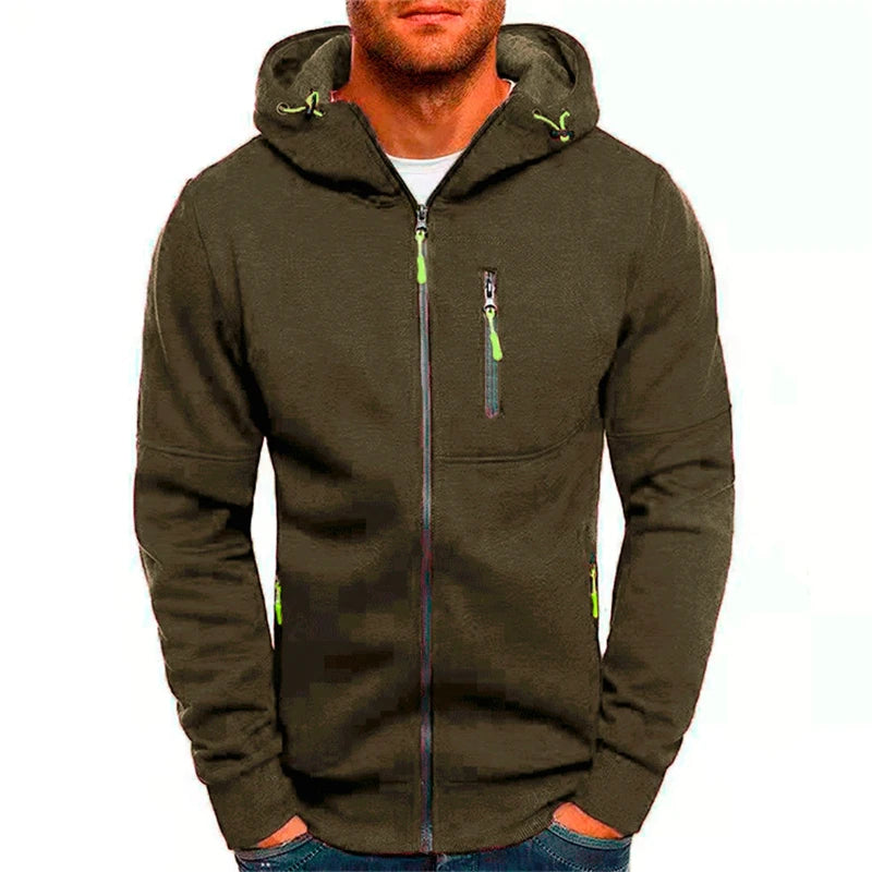 Giacca Da Uomo Con Cerniera E Cappuccio Tinta Unita Con Tasche Moda Casual Sport Streetwear All Aperto