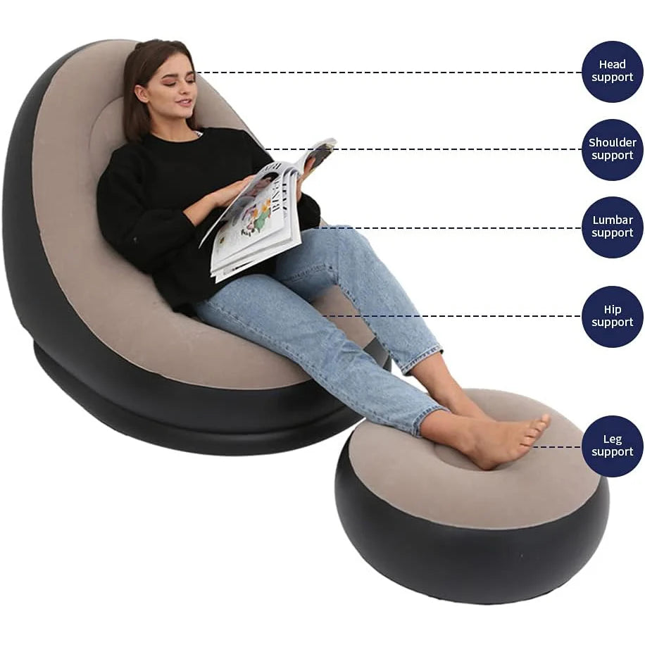 Divano Gonfiabile Pieghevole Reclinabile Letto Da Esterno Con Poggiapiedi Portatile Set Poltrone Per Pranzo