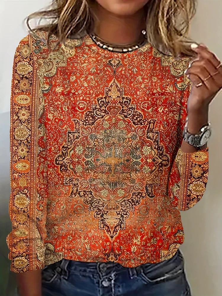 Magliette Calde Da Donna Per Autunno Inverno Maniche Lunghe Stampe Fiori 3D Casual Street Style