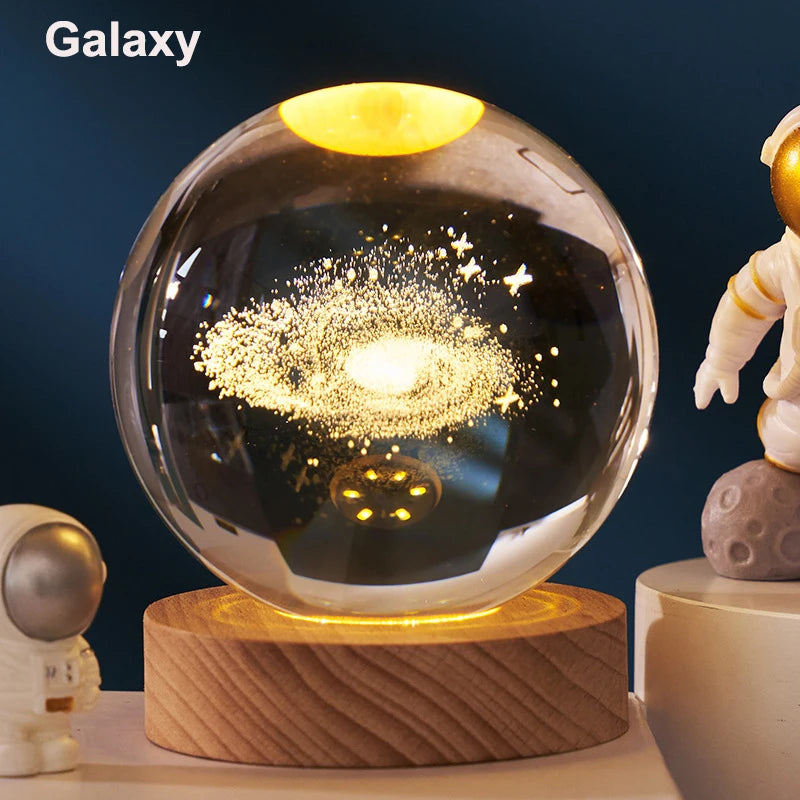 Lampada a Sfera di Cristallo 3D Con Proiezioni Galassia Luce Notturna USB Atmosfera Accogliente Regalo Creativo