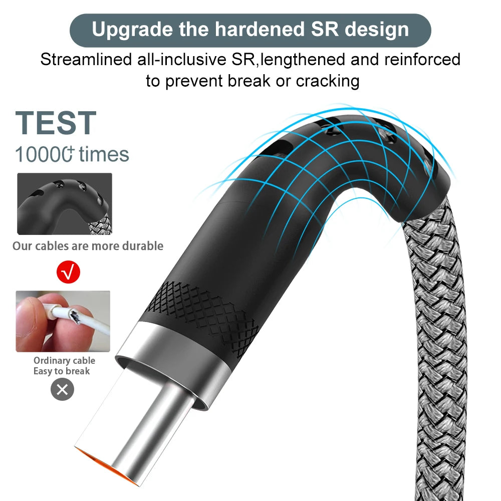 Cavo di Ricarica USB Tipo C 6A Esteso 1m 2m 3m 5m 8m Compatibile con Huawei Xiaomi OnePlus Oppo Vivo Treccia Durevole