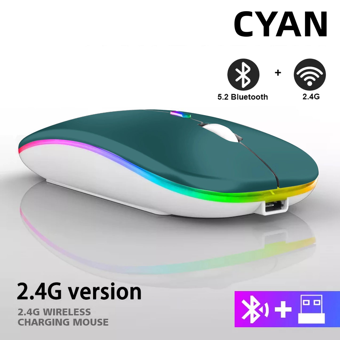 Mouse Wireless Bluetooth Ricaricabile USB RGB 1600 DPI 2,4 GHz Per PC Laptop Tablet MacBook Gaming