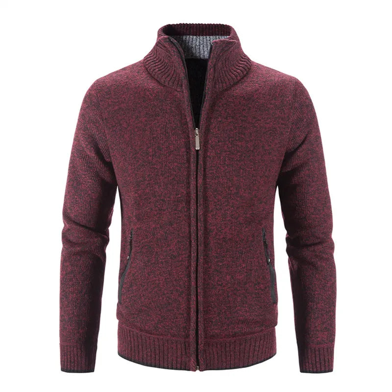 Cardigan Uomo Invernale Con Zip Colletto Mandarino Lavorato A Maglia Tinta Unita Casual Favocent