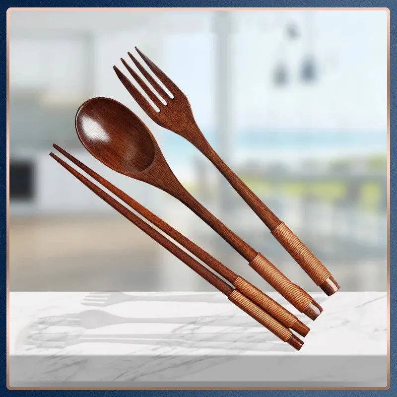 Set Da Tre Posate In Legno Stile Giapponese Bacchette Forchetta E Cucchiaio Per Cucina Utensili Da Casa