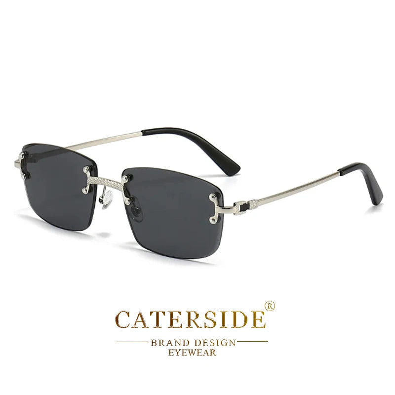 Occhiali Da Sole Rettangolari Caterside Punk In Metallo Lusso Senza Montatura Lenti Gradiente UV400 Uomo Donna Sport 2024
