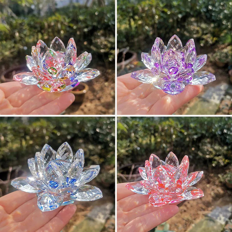 Fermacarte In Cristallo Di Quarzo Fiore Di Loto 80mm Artigianato In Vetro Feng Shui Decorazioni Per Casa Regalo