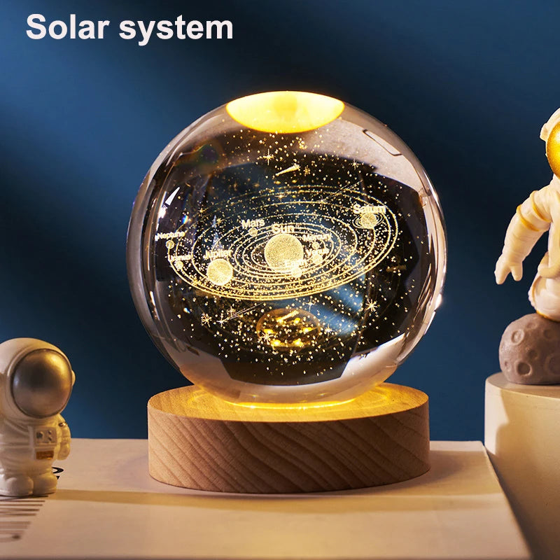 Globo Di Cristallo 6 cm Led Decorazione Astronomia Sistema Solare Pianeti Luna Per Appassionati Universo