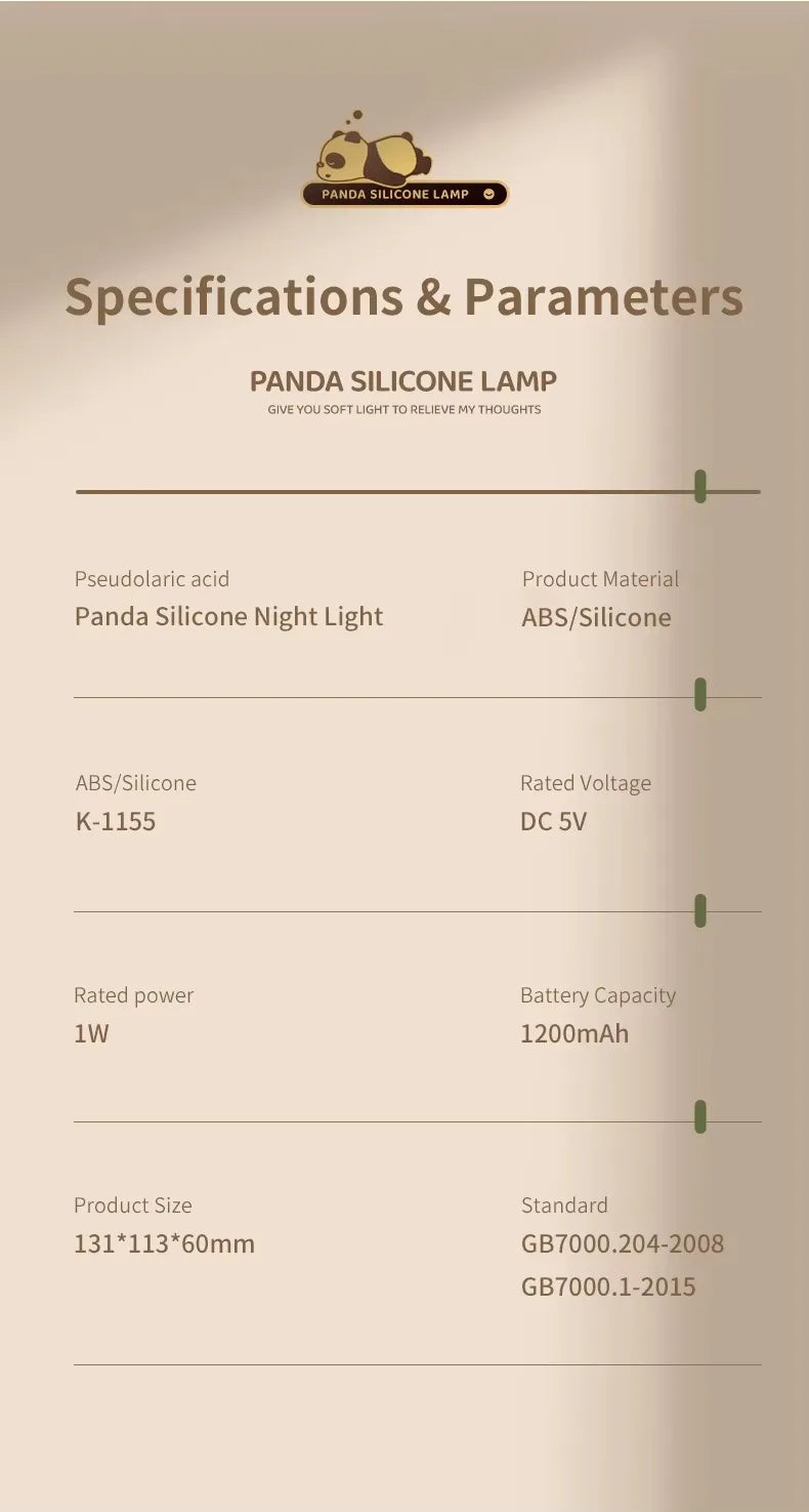 Lampada Notturna Panda Ricaricabile con Sensore Touch Silicone Dimmerabile Led per Comodino per Bambini Regalo