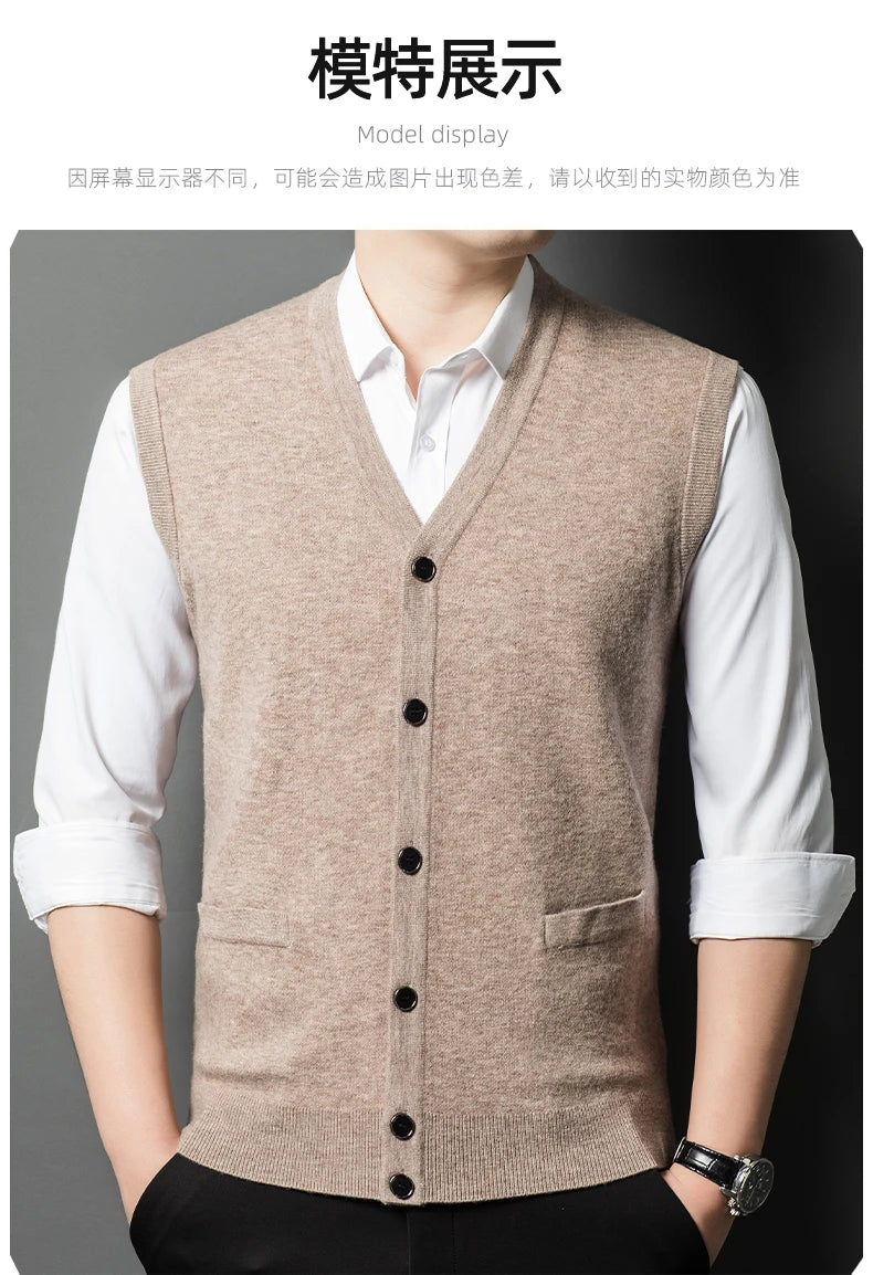 Gilet Spesso In Lana Di Pecora Uomo Casual Scollo A V Caldo Autunno Inverno Cardigan Monopetto In Lana Di Cashmere