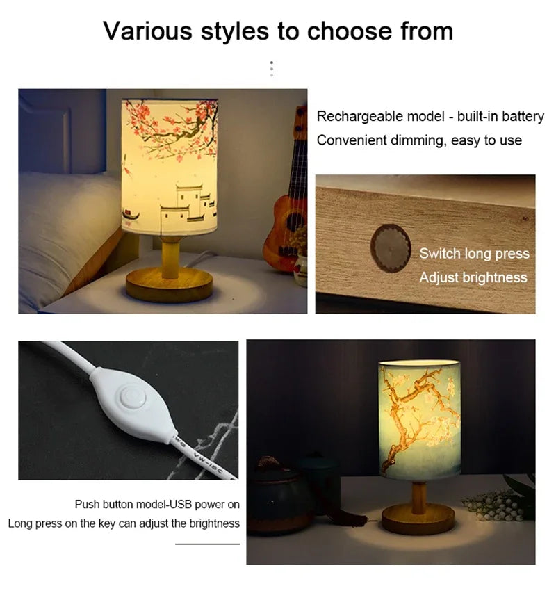 Lampada Da Tavolo Led Decorazione Scrivania Con Dimmer Spina UE Luce Notturna Per Camera Da Letto In Stile Cinese