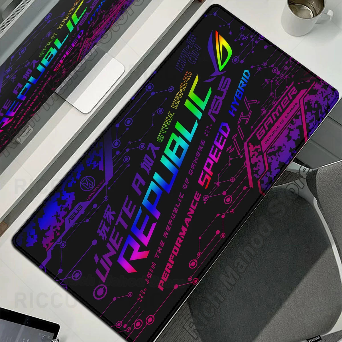 Tappetino per Mouse XXL ASUS ROG Republic Of Gamers Antiscivolo in Gomma per Scrivania da Gioco e Tastiera