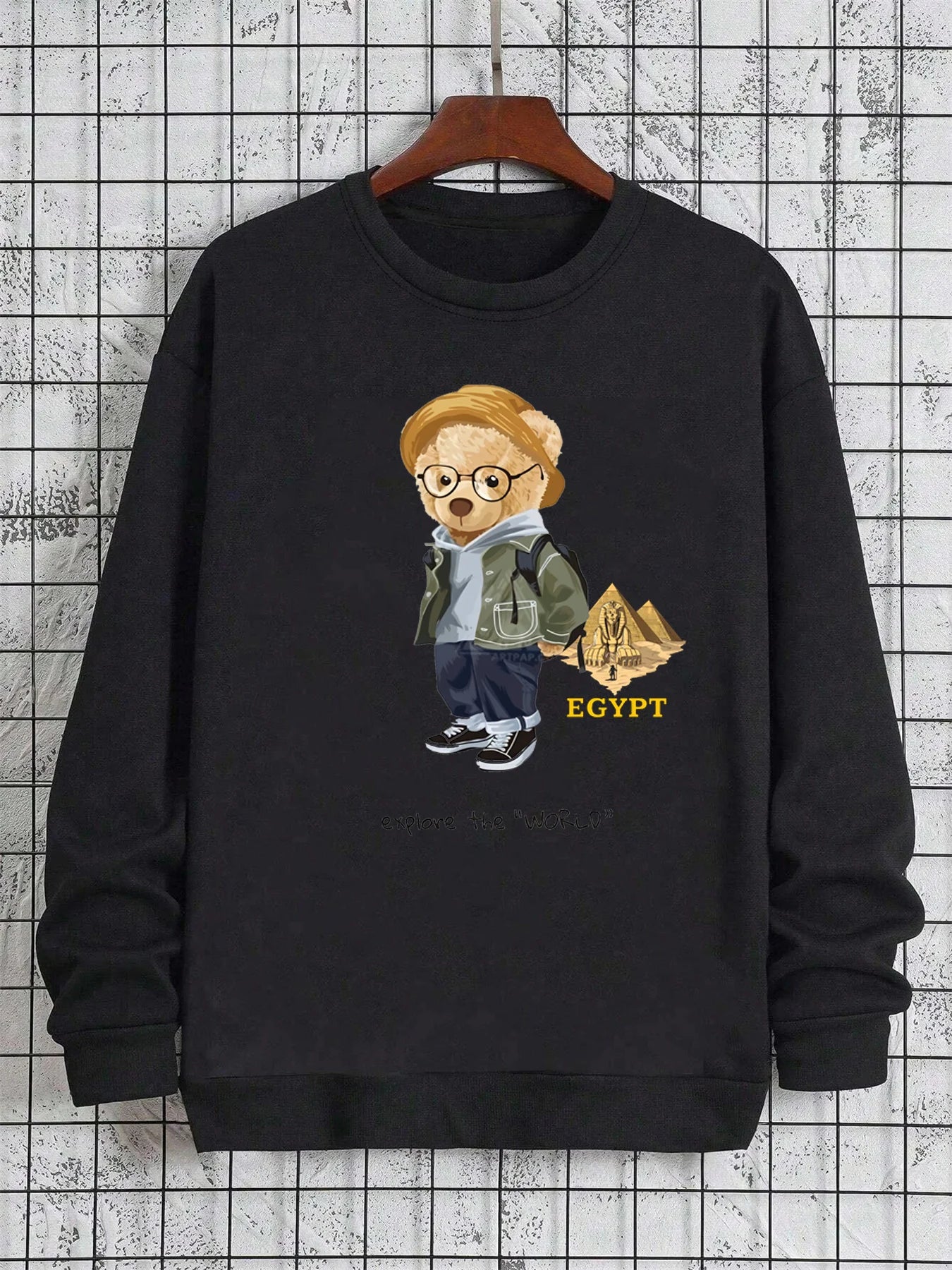 Felpa da Uomo Girocollo Maniche Lunghe Stampata Con Grafica Viaggio Allentata Casual Alla Moda Autunno Inverno