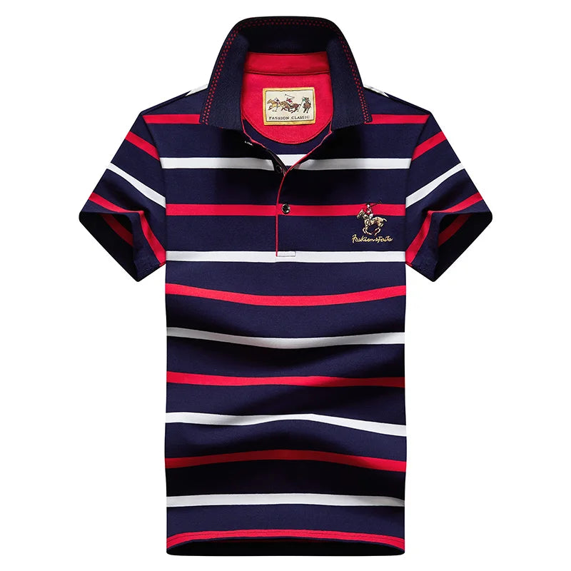 Polo Uomo Slim Fit A Righe In Puro Cotone Estate Manica Corta Collo Flip Elegante